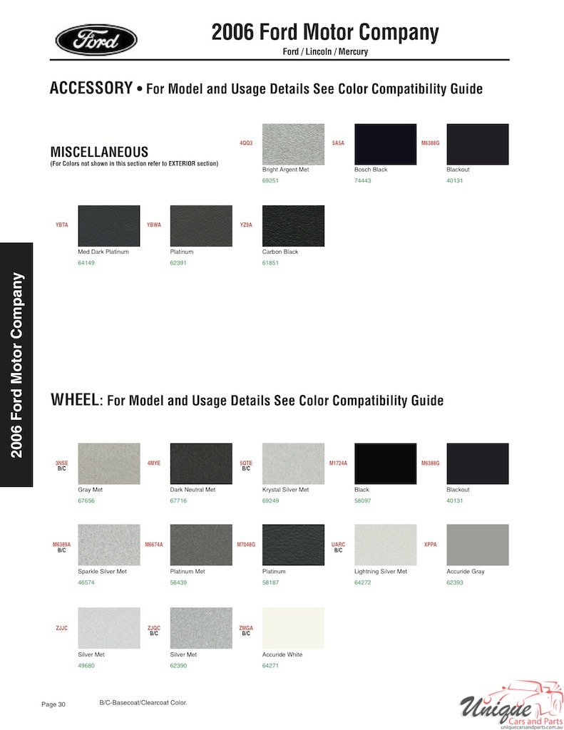 2006 Ford Paint Charts Sherwin-Williams 6